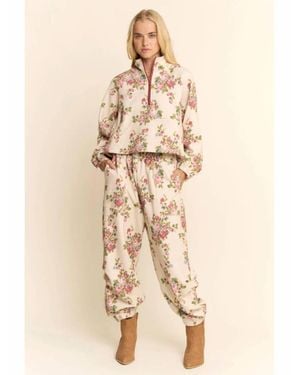 Davi & Dani Flower Printed Half Zip Jacket - Natural