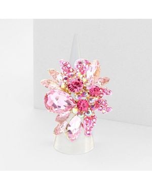 Fashnzfab Floral Multi Stone Stretch Ring - Pink
