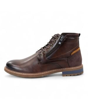 Infinity Leather Biker Lace-Up Ankle Boots - Brown