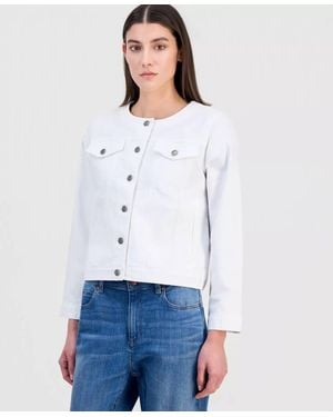 Eileen Fisher Round Neck Denim Jacket - White