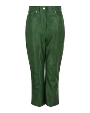 Ferragamo Cropped Leather Straight-Leg Pants - Green