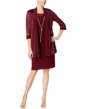 R & M Richards Special Occasion Metallic Dress With Jacket - Red