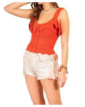 Blu Pepper Button Down Crochet Knit Top - Orange