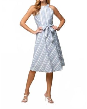 Doe And Rae Halter Neck Multiple Stripe Midi Dress - Blue