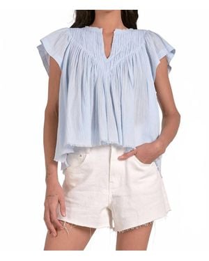 Elan Gauze Flutter Sleeve Top - Blue