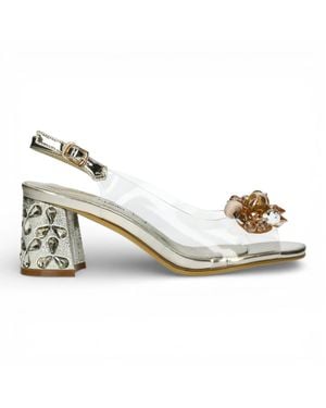 Laura Vita Marlene 12 Clear Golden Slip-On Cinderella Block Heel Sandals - Metallic