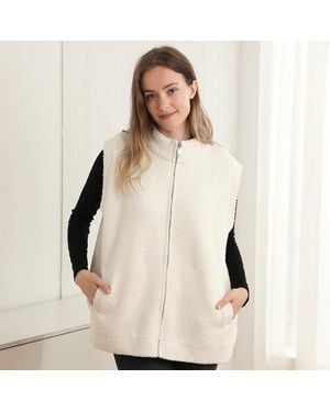 TRUEDAMES Cozy Solid Oversized Zipper Front Pocket Sweater Vest - Natural