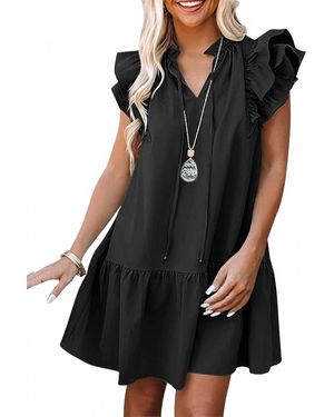 Shewin Ruffle Mini Dress - Black