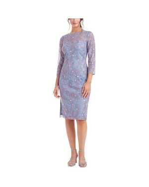 JS Collections Embroidered Knee-Length Cocktail And Party Dress - Blue