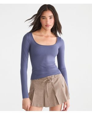 Aéropostale Long Sleeve Buttery Soft Scoop-Neck Tee - Blue