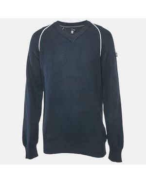Armani Collezioni Cotton Knit V-Neck Sweater - Blue