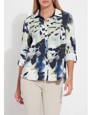 Lyssé Roll Tab Connie Printed Button Down Shirt - Blue