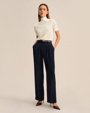 LILYSILK Timeless Pleated Wide-Leg Dense Silk Pants - Blue