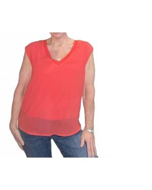 Kylie Paige Chelsi Chiffon Barbir V-Neck Lightweight Sleeveless Blouse - Red