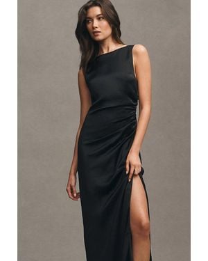 BHLDN Emma High-Neck Satin Maxi Gown - Blue