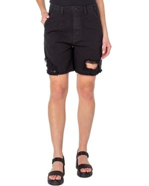 Earnest Sewn Frayed Hem Midi Cutoff Shorts - Black