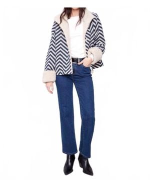 Charlie b Chevron Bouclé Sherpa Trim Short Jacket - Blue