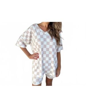 Jess Lea Neutral Checkered V-Neck Short Set - Black