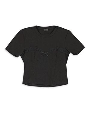 CALLIPYGIAN Lace Trim Bustier T-Shirt - Black