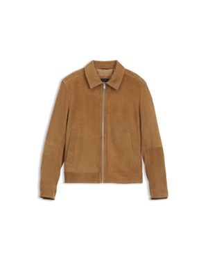BOSS Suede Leather Jacket With Zipper Closure - Brown