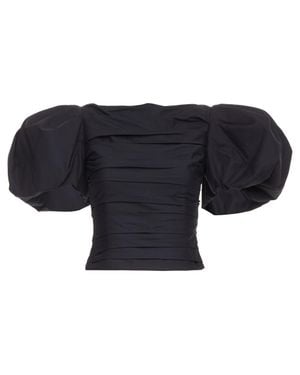 KHAITE Kai Poplin Puff Sleeve Bateau Crop Top - Black