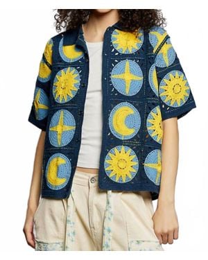 Pol Crochet Knit Stars And Moons Shirt - Black