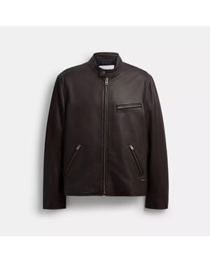 COACH Leather Racer Jacket - Black