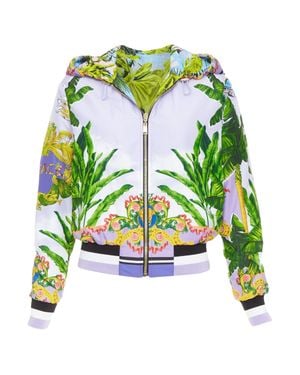 Versace 2018 Garden Print Reversible Lilac Tropical Print Nylon Jacket It40 S - Green