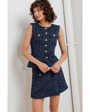 TRUEDAMES Parisian Tweed Woven Tweed Vest - Blue