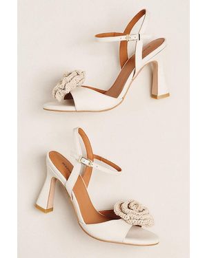 Maeve Crochet Flower Open-Toe Heels - Natural