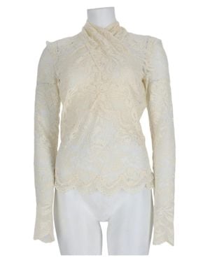 Rabanne Ivory Scalloped Hem Lace-Detail Polyamide Top - White