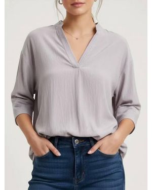 Naked Zebra Contrast Stitch Detail Popover Blouse - Gray