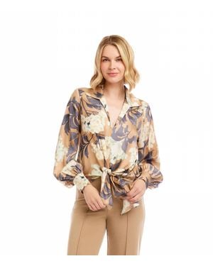 Karen Kane Beverly Blouson Sleeve Satin Tie-Front Top - Metallic