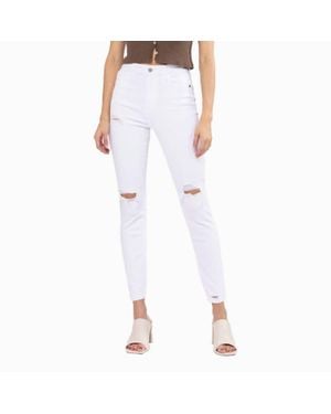cello High Rise Distress Ankle Skinny Jeans - White