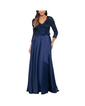 Xscape Lace Long Evening Dress - Blue