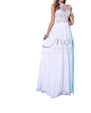 Karishma Creations Elegant Beaded Chiffon Halter Gown - White