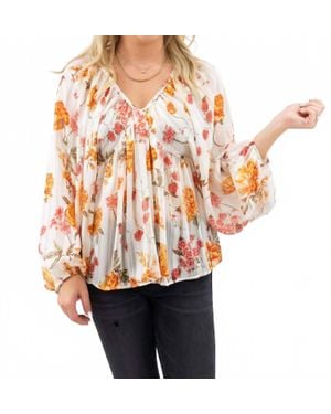 Bucketlist Floral Print V-Neck Top - Orange