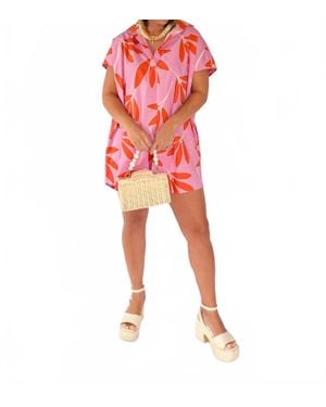 Karlie Palm Leaf Signature Shirt Dress - Red
