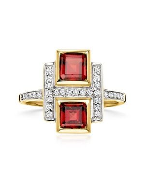 Ross-Simons Garnet Ring With Diamonds - Red