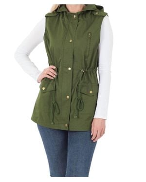 Zenana Drawstring Waist Hoodie Vest - Green