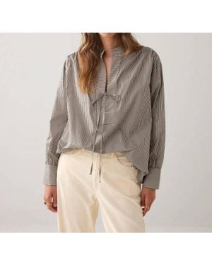Summum Striped Tie-Neck Blouse - Gray