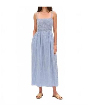 Six Fifty Ebony Striped Poplin Smocked Dress - Blue