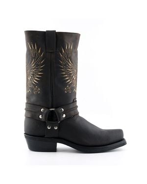 Grinders Leather Cowboy Boots-Bald Eagle - Black