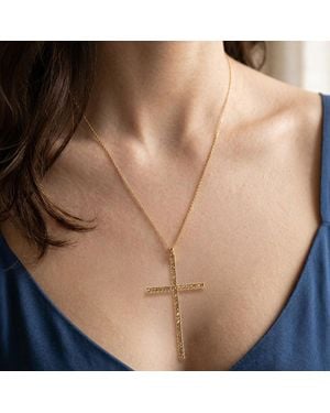 Fashnzfab Bold Crystal Cross Pendant Necklace - Natural