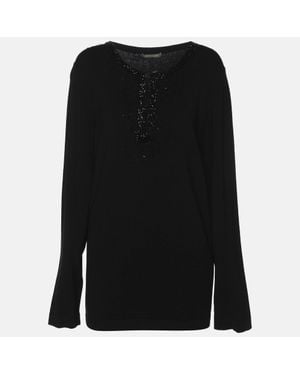 424 Marina Rinaldi Jersey Beads Embellished Top - Black
