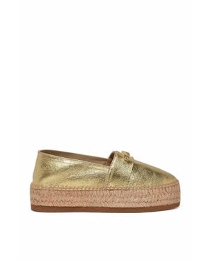 Moschino Metallic Rope Wedge Leather Espadrilles - Natural