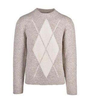 Eleventy Diamond Argyle Pattern Wool Crewneck Sweater - Pink
