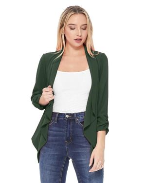 MOA Open Front Waist Length Blazer - Green