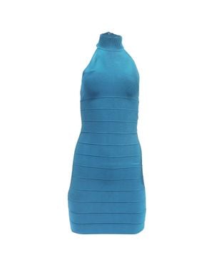 Hervé Léger Halter Bandage Dress - Blue