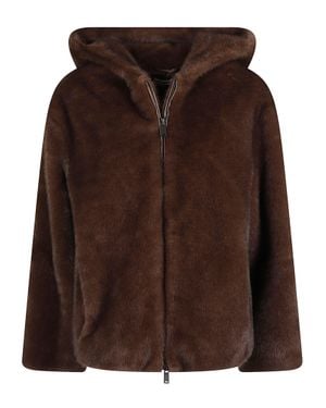 P.A.R.O.S.H. Plush Faux Fur Jacket With Hood And Cropped Silhouette - Brown